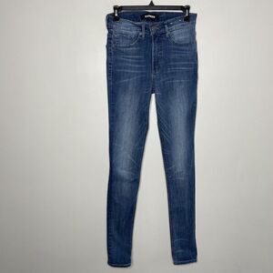 EXPRESS Jeans Womens 4 Long Blue Distressed Legging High Rise